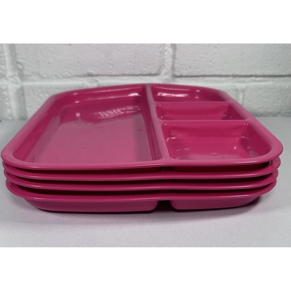 Vintage Packerware Sectional Plate Divided Portion Rectangular Pink Lot Of 4 - Picture 2 of 6